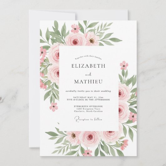 Blush Soft Bloom Hochzeit Einladung (Vorderseite)