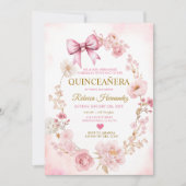 Blush Soft Pink Bow Quinceañera Einladung (Vorderseite)
