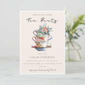 Blush Soft Stacked Cups Holiday Tea Party Gast Dankeskarte (Stehend Vorderseite)