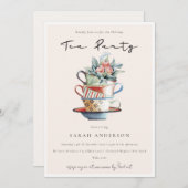 Blush Soft Stacked Cups Holiday Tea Party Gast Dankeskarte (Vorne/Hinten)