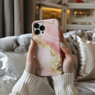 Blush Sovereign – Rosa und goldenes Marmor-Handyhü iPhone 16 Hülle