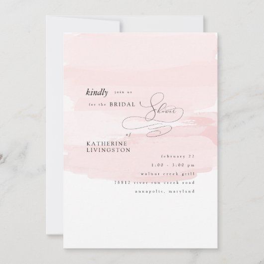 Blush Splash Elegante Brautdusche Einladung (Vorderseite)