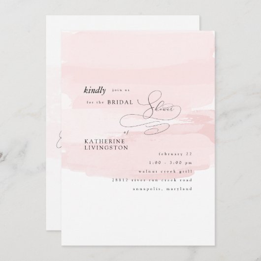 Blush Splash Elegante Brautdusche Einladung (Vorne/Hinten)