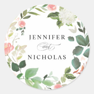 Blush Spring Floral   Hochzeit Runder Aufkleber
