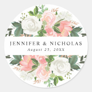 Blush Spring Floral   Hochzeit Runder Aufkleber