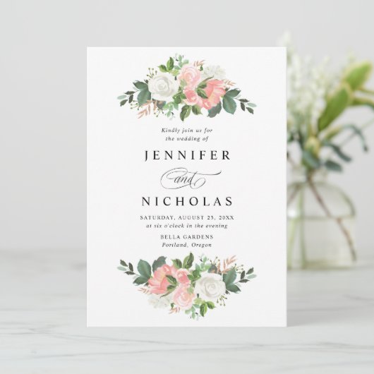 Blush Spring Floral Wedding Einladung (Stehend Vorderseite)