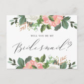 Blush Spring Floral wirst du meine Bridesmaid sein Postkarte (Vorderseite)