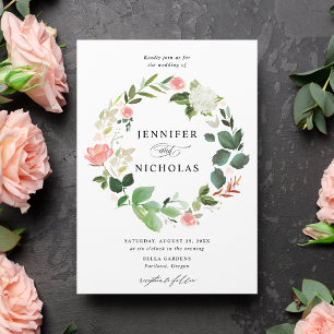 Blush Spring Floral Wreath Wedding Einladung