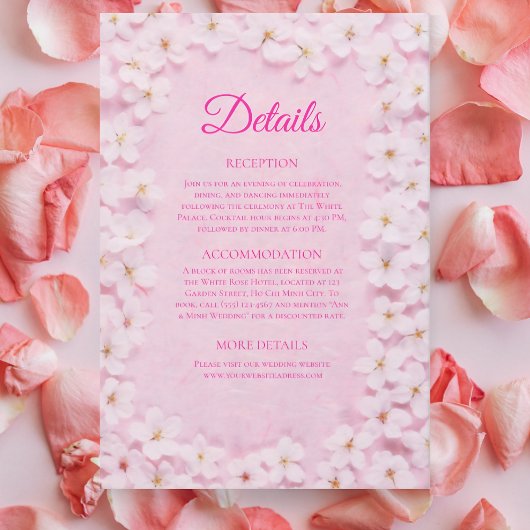 Blush Spring Sakura Pink Wedding Details Card Begleitkarte