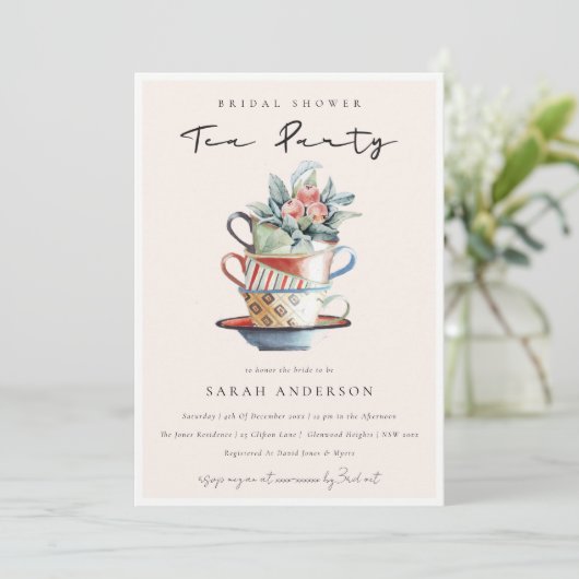 Blush Stacks Brautparty Tee Party Einladung (Stehend Vorderseite)