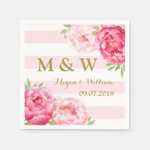 Blush Streifen Pink Watercolor Wedelmonogramm Serviette