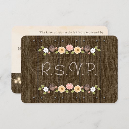 Blush String of Lights Acorn Rustic Wedding RSVP (Vorne/Hinten)