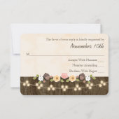 Blush String of Lights Acorn Rustic Wedding RSVP (Rückseite)