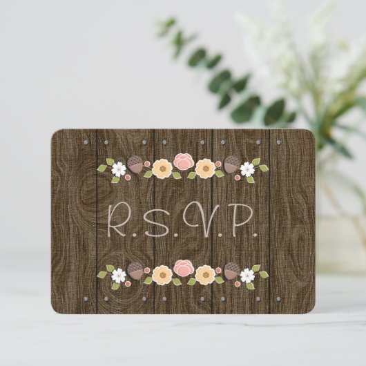 Blush String of Lights Acorn Rustic Wedding RSVP Karte (Stehend Vorderseite)