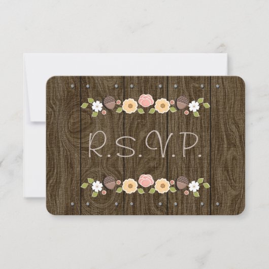 Blush String of Lights Acorn Rustic Wedding RSVP Karte (Vorderseite)