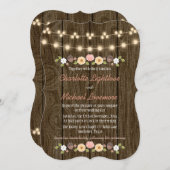 Blush String of Lights Fall Rustikale Acorn Hochze Einladung (Vorne/Hinten)