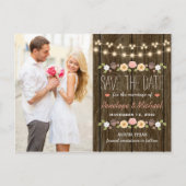 Blush String of Lights Rustic Fall Save the Date Ankündigungspostkarte (Vorderseite)