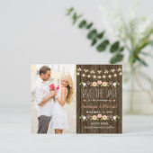 Blush String of Lights Rustic Fall Save the Date Ankündigungspostkarte (Stehend Vorderseite)