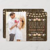 Blush String of Lights Rustic Save the Date Card (Vorne/Hinten)