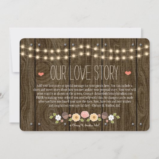 Blush String of Lights Rustic Save the Date Card (Rückseite)