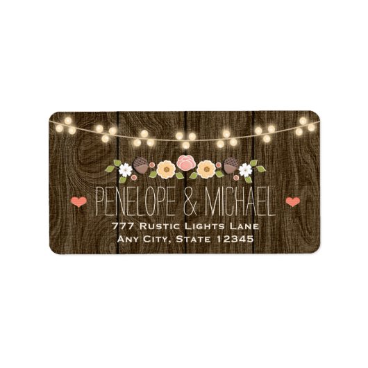 Blush String of Lights Rustische Hochzeit im Herbs Adressaufkleber (Vorne)