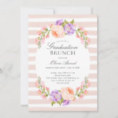 Blush Strip und Blüten Abschluss Brunch Einladung (Vorderseite)
