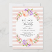 Blush Strip und Blütenbridal Brunch und Bubbly Einladung (Vorderseite)