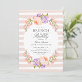 Blush Strip und Blütenbridal Brunch und Bubbly Einladung (Stehend Vorderseite)