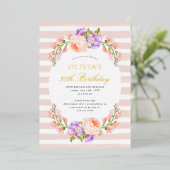 Blush Strip und Blütenbrunch Party Folieneinladung (Stehend vorne)