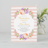 Blush Stripe and Bloom Graduation Party Folieneinladung (Stehend vorne)