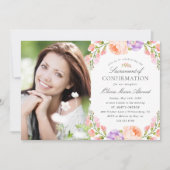 Blush Stripe und Blütenbestätigung des Fotos Einladung (Vorderseite)