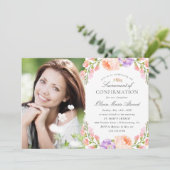 Blush Stripe und Blütenbestätigung des Fotos Einladung (Stehend Vorderseite)