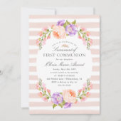 Blush Stripe und Blütenkommunion Einladung (Vorderseite)