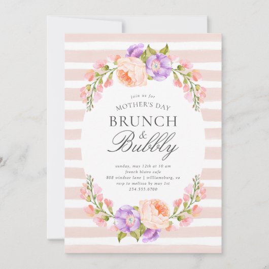 Blush Stripe und Brunch Muttertag Einladung (Vorderseite)
