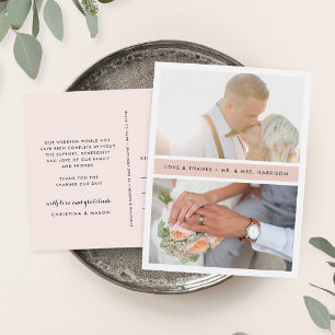 Blush Stripe Wedding Photo Thank You Postkarte