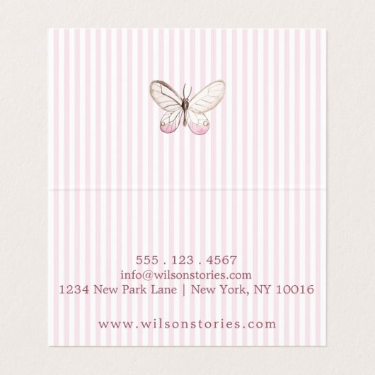 Blush Stripes & Butterfly Faltkarte Visitenkarten (Innenseite Aufgefaltet)