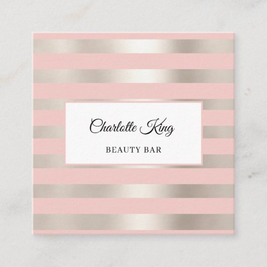 Blush Stripes Salon Business Card Quadratische Visitenkarte (Vorderseite)