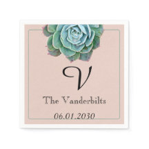 Blush Succulent Monogram Wedding Napkin
