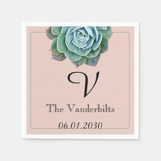 Blush Succulent Monogram Wedding Napkin Serviette (Vorderseite)