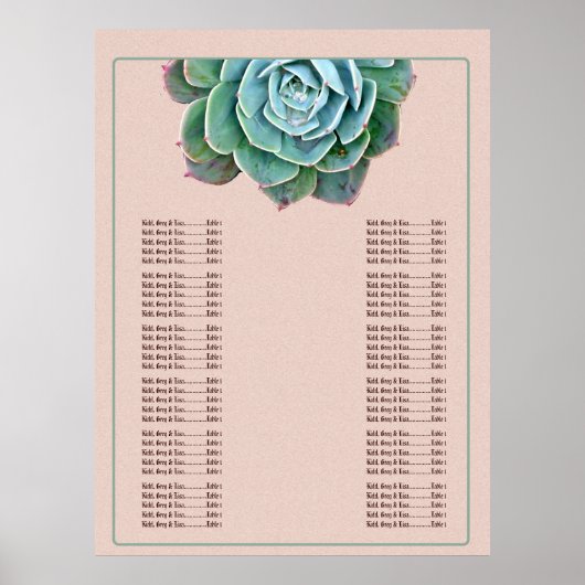 Blush Succulent Wedding Chart Poster (Vorne)