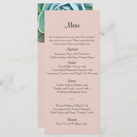 Blush Succulent Wedding Menu Menükarte (Vorne/Hinten)