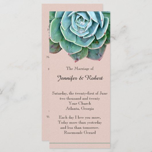 Blush Succulent Wedding Program Programm (Vorne/Hinten)