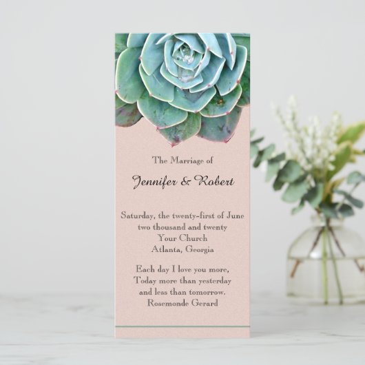 Blush Succulent Wedding Program Programm (Stehend Vorderseite)