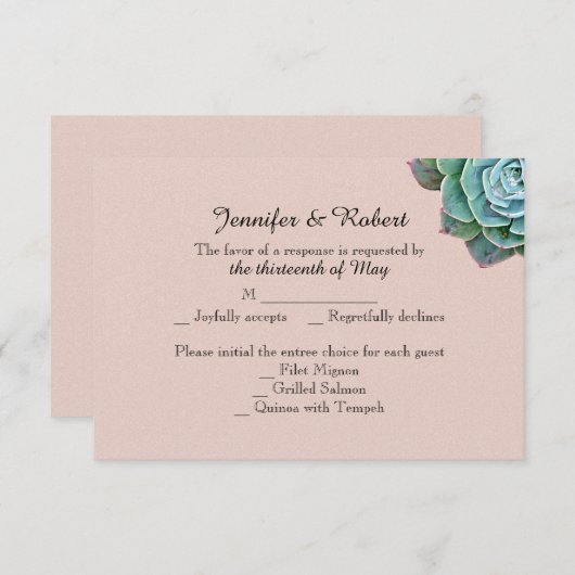 Blush Succulent Wedding Response Card RSVP Karte (Vorne/Hinten)