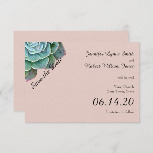 Blush Succulent Wedding Save the Date (Vorne/Hinten)
