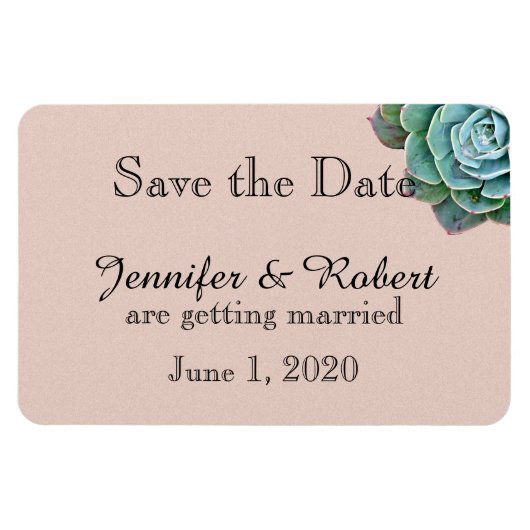 Blush Succulent Wedding Save the Date Magnet (Horizontal)