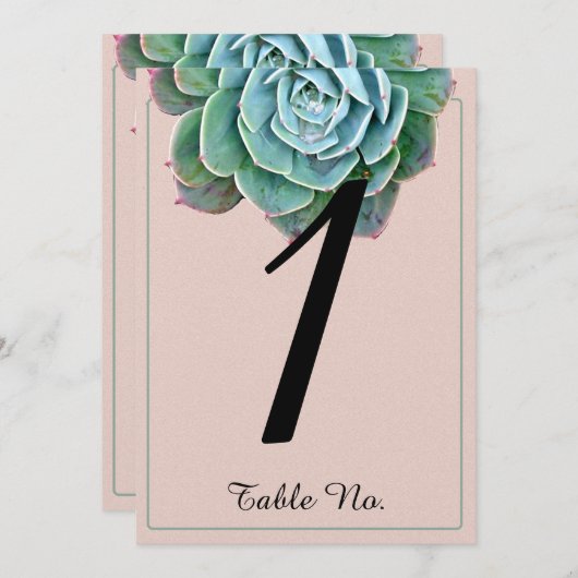 Blush Succulent Wedding Tischnummer (Vorne/Hinten)