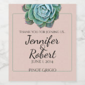 Blush Succulent Wedding Wine Label Weinetikett (Einzelnes Label)