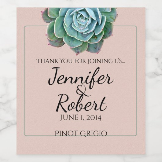 Blush Succulent Wedding Wine Label Weinetikett (Einzelnes Label)
