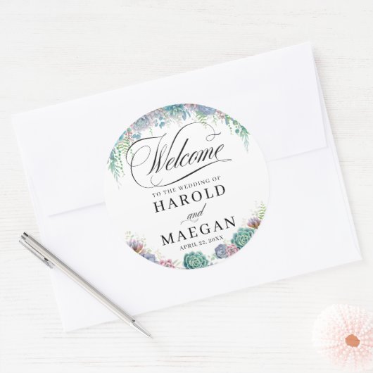 Blush Sukkulente Hochzeit Runder Aufkleber (Umschlag)